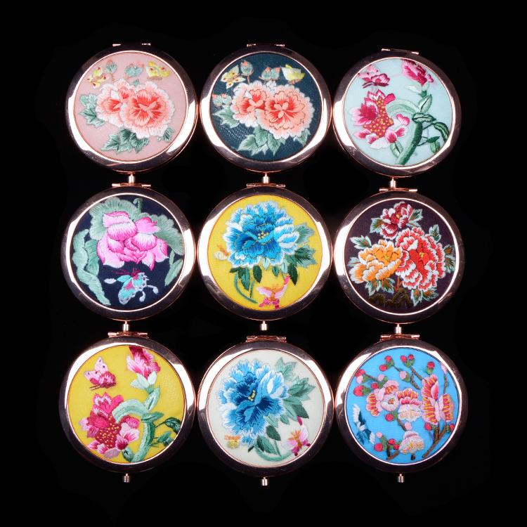 平凉化妆随身镜精品出国送礼刺绣中国风古风摄影 手绣镜子